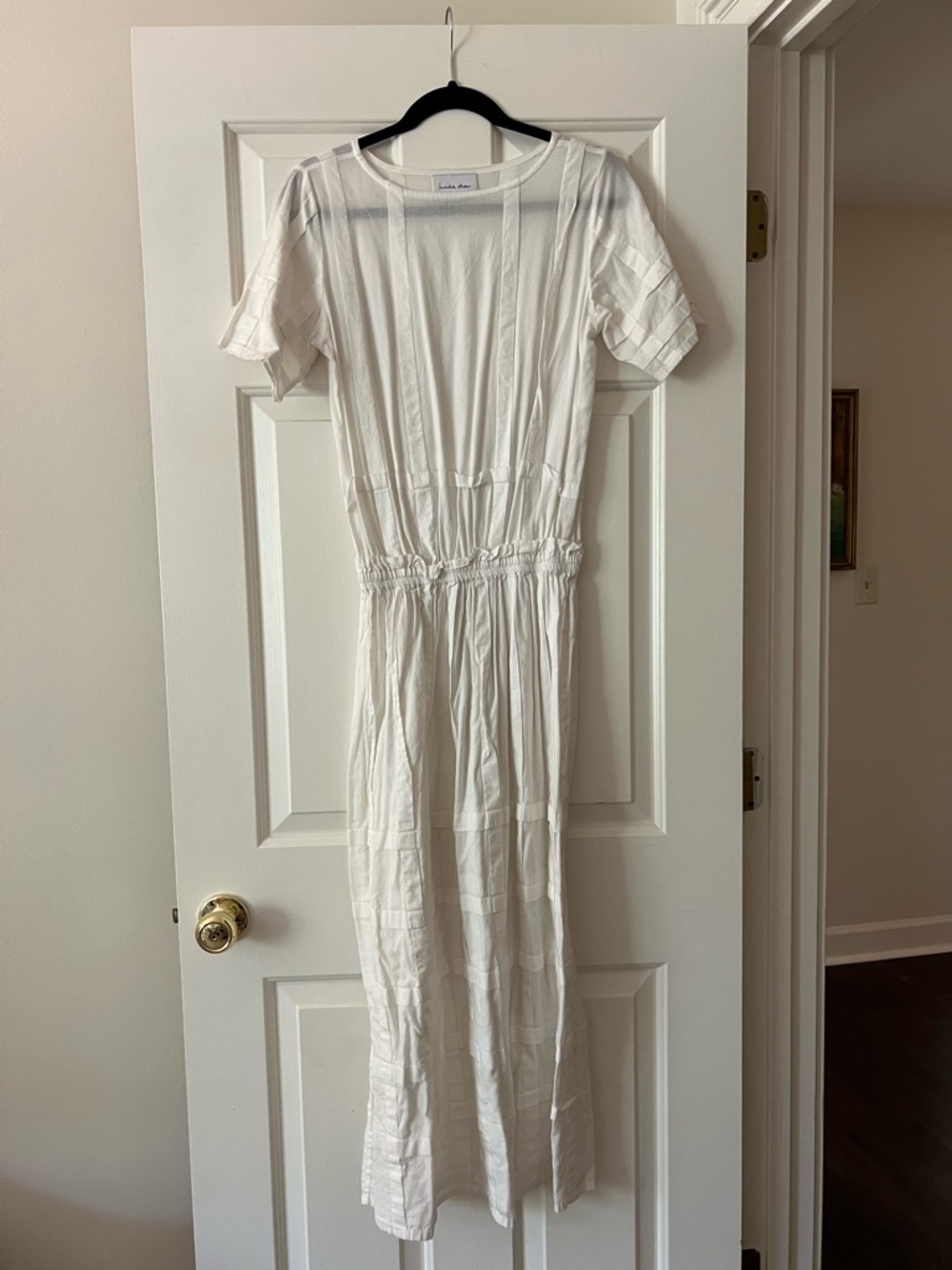 Innika Choo White Short-Sleeve Maxi Dress with Waist Detail OS